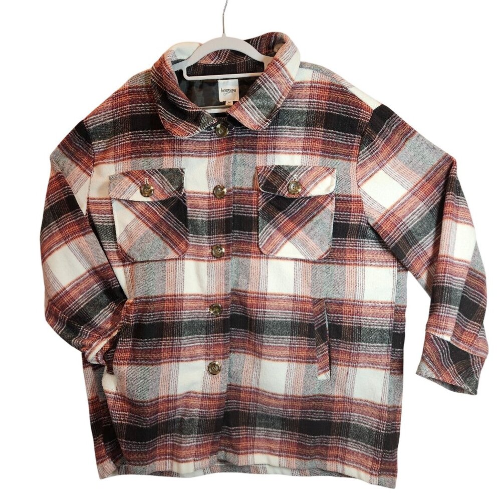 Kensie Women 1x Plaid Flannel lined Jacket Pockets Work gorpcore outdoor shacket